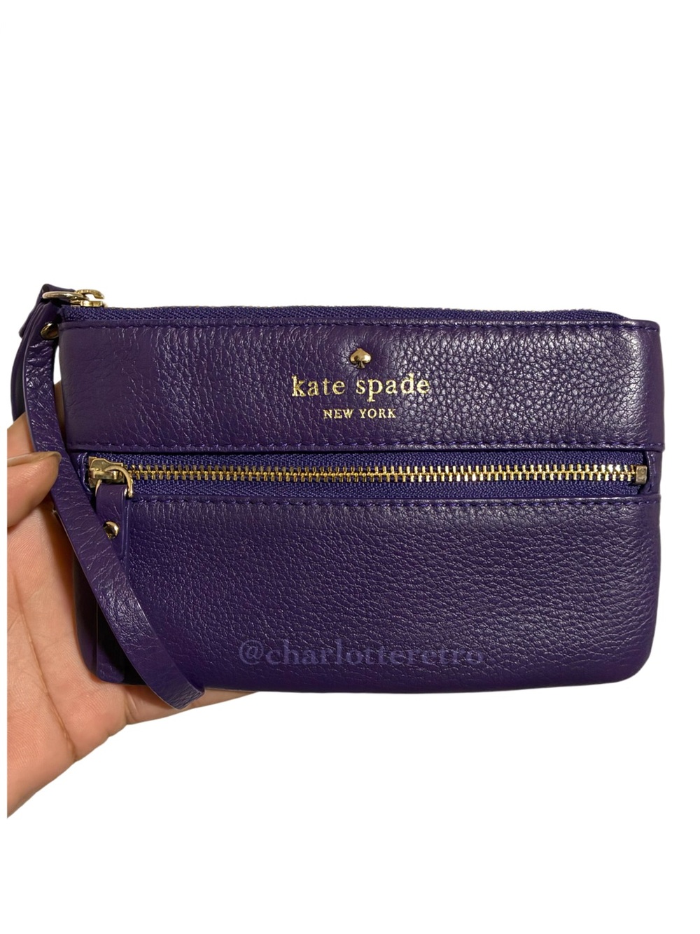 Kate Spade • Cobble Hill Pebbled Leather Wristlet • Purple